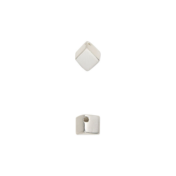Bead, sterling silver, 7mm diagonally-drilled cube. Sold individually. image number 0