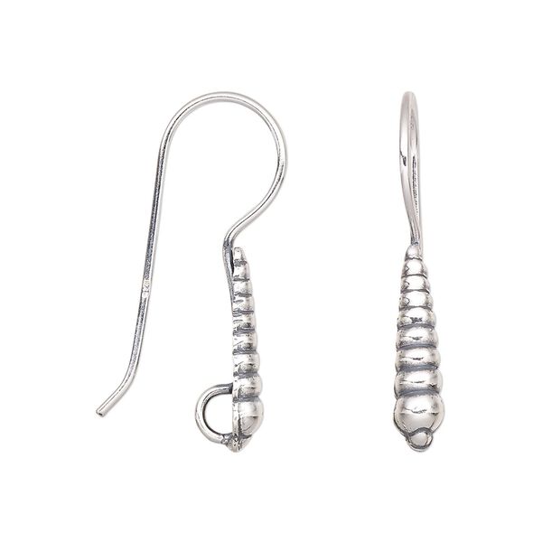 Ear wire fishhook 1pkg2 sterling silver, 29.5mm centipede / open hidden loop, 19 gauge antiqued 1 pair image number 0