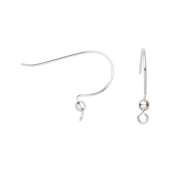 Ear wire, sterling silver, 15.5mm fishhook with 3mm ball and perpendicular open loop, 22 gauge. Sold per pair. image number 0