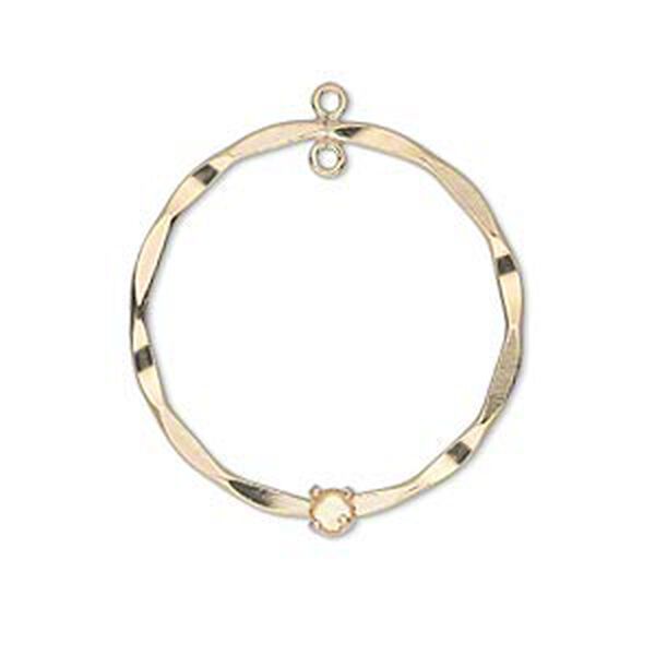 Drop, 14Kt gold-filled, 26mm twisted flat round with 4mm round setting and 1 loop. Sold individually. image number 0
