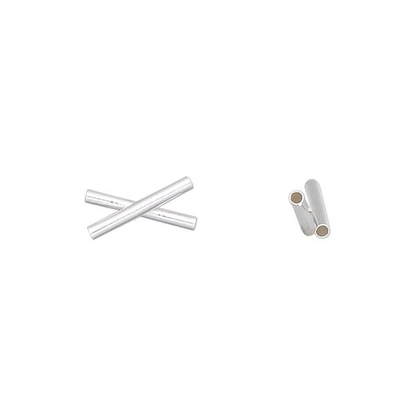 Bead, sterling silver, 12x6.5mm crossed round tube with (2) 12x1.5mm tubes. Sold per pkg of 2. image number 0