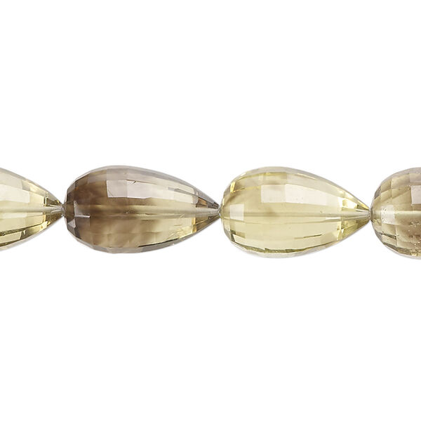 Bead, lemon smoky quartz (heated / irradiated), 11x9mm-18x10mm hand-cut faceted teardrop, B+ grade, Mohs hardness 7. Sold per 7-inch strand, approximately 10 beads. image number 0