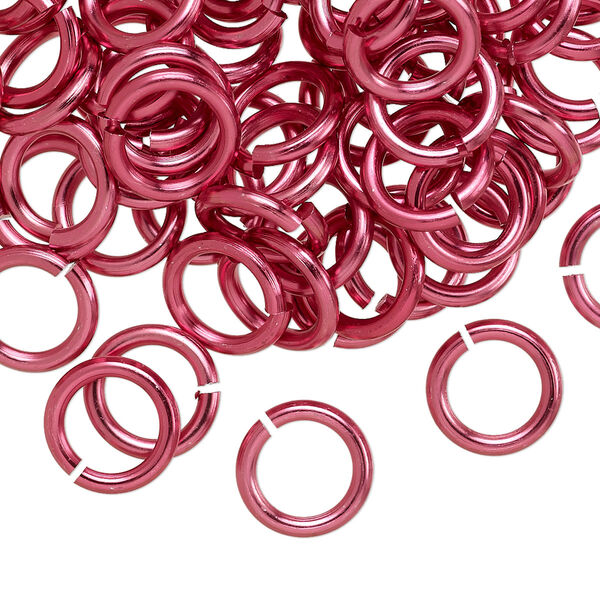 Jump ring, anodized and dyed aluminum, dark pink, 10mm round, 6.8mm inside diameter, 14 gauge. Sold per pkg of 100. image number 0