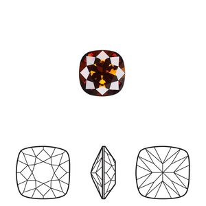 Fancy stone 6pk smoked amber foil back, Crystal Passions® 10mm square 4470
