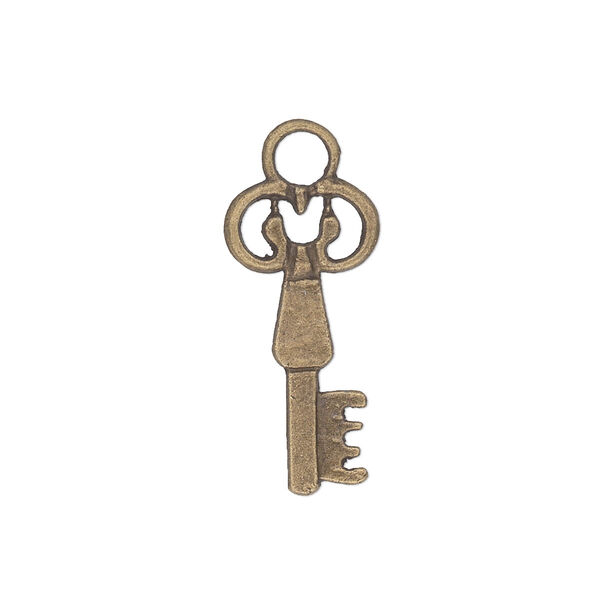 Charm, antique brass-plated "pewter" (zinc-based alloy), 28x11mm key. Sold per pkg of 10. image number 0