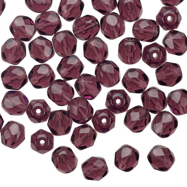 Bead 1pkg60 Czech fire-polished glass, 6mm faceted round, transparent amethyst purple image number 0