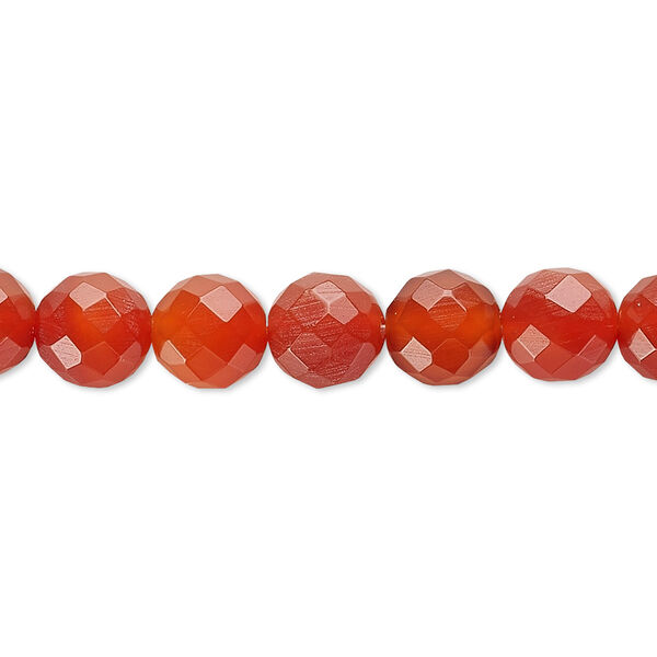 Bead, carnelian (dyed / heated), 8mm faceted round, C grade, Mohs hardness 6-1/2 to 7. Sold per 15-1/2" to 16" strand. image number 0