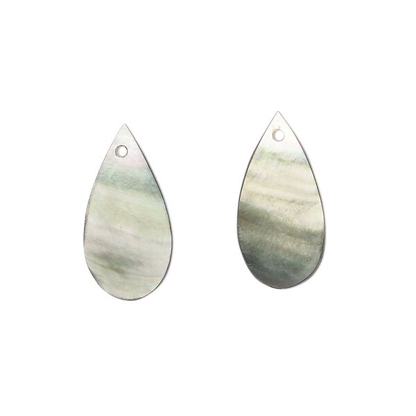 Drop, black lip shell (natural), 18x9mm hand-cut top-drilled teardrop, Mohs hardness 3-1/2. Sold per pkg of 2. image number 0