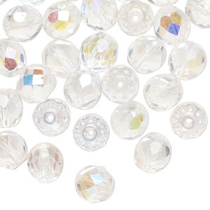 Bead, Czech fire-polished glass 1pkg600, clear AB, 8mm faceted round.
