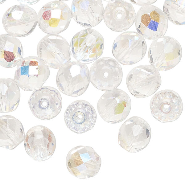 Bead, Czech fire-polished glass 1pkg600, clear AB, 8mm faceted round. image number 0