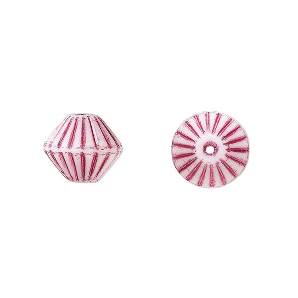 Bead, Preciosa, Czech pressed glass, opaque white violet, 11mm fluted bicone. Sold per pkg of 12. image number 0