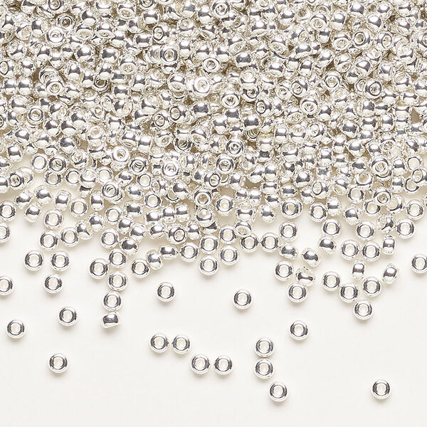 Seed bead, Miyuki, glass, pkg/250g, #11 rocaille, opaque silver-plated, (RR-961). image number 0