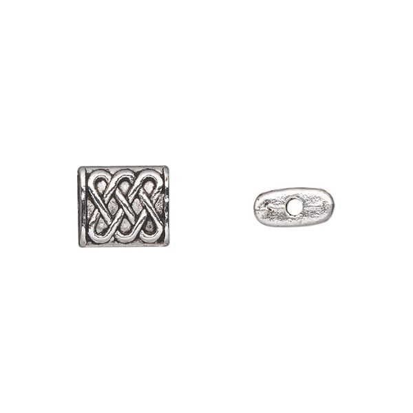 Bead, antique silver-plated "pewter" (zinc-based alloy), 10x8mm double-sided rectangle with Celtic weave. Sold per pkg of 20. image number 0