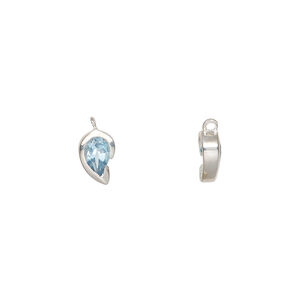 Drop 1pkg1, sterling silver and Swiss blue topaz, 8x5.5mm single-sided with 5x3.5mm faceted stone.