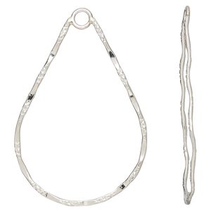 Focal, sterling silver, 43x29mm double-sided hammered textured teardrop with loop. Sold per pkg of 2.