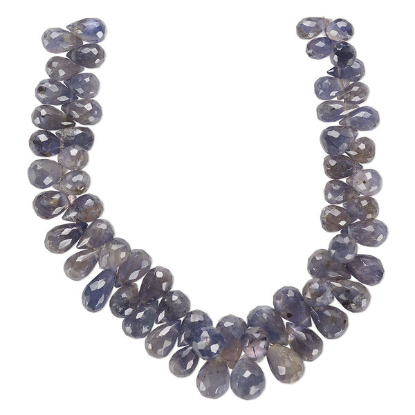 Bead, iolite (natural), medium to dark, 9x6mm-12x9mm graduated hand-cut top-drilled faceted teardrop, B- grade, Mohs hardness 7 to 7-1/2. Sold per 8-inch strand, approximately 60 beads. image number 0
