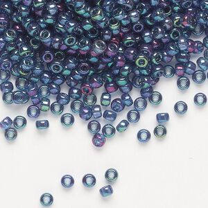 Seed bead, Miyuki, glass, pkg/250g, #8 rocaille, translucent gold luster Capri blue (RR-314).