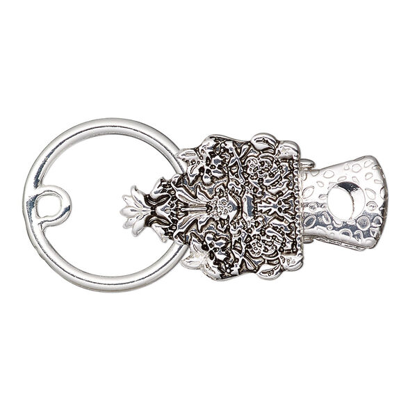 Clasp, alligator clip, antique silver-finished steel and "pewter" (zinc-based alloy), 19x15mm fancy pentagon. Sold individually. image number 0