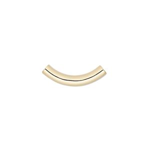 Bead, gold-plated brass, 19x3mm curved tube. Sold per pkg of 100.