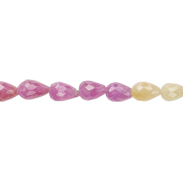 Bead, multi-sapphire (heated), 6x5mm-7x5mm hand-cut faceted teardrop with 0.4-1.4mm hole, B+ grade, Mohs hardness 9. Sold per 8-inch strand. image number 0