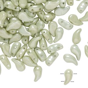 Bead, Zoliduo®, Czech pressed glass, opaque white mint green luster, 8x5mm double-drilled left-facing comma. Sold per pkg of 30.