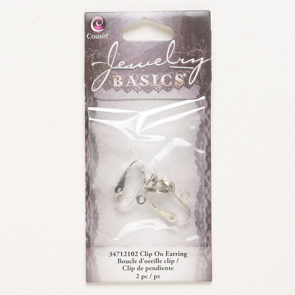 Clip-on, steel, pkg/1 pair, silver finish, 18mm with half-ball and closed loop. image number 0