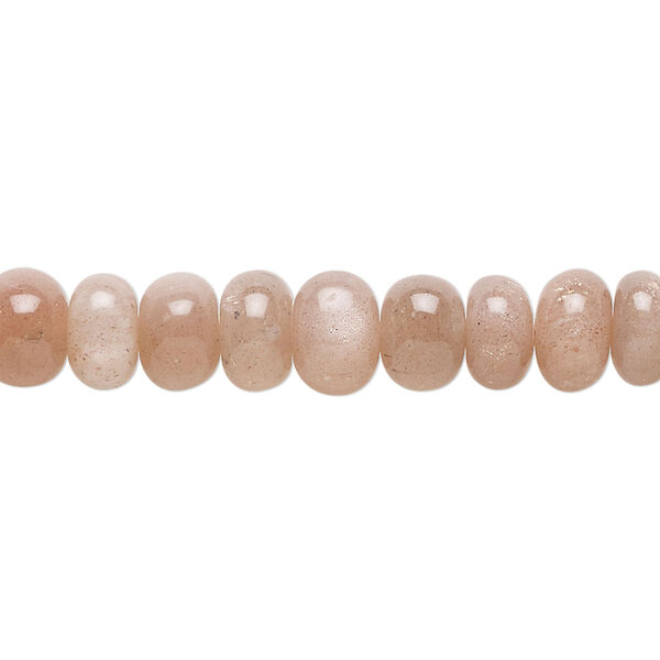Bead, peach moonstone (natural), 7x4mm-8x6mm hand-cut rondelle, B+ grade, Mohs hardness 6 to 6-1/2. Sold per 14-inch strand, approximately 65 beads. image number 0