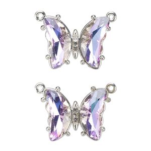 Connector, silver-finished brass, clear vitrail light, 19x15mm butterfly with closed loop. Sold per pkg of 2.