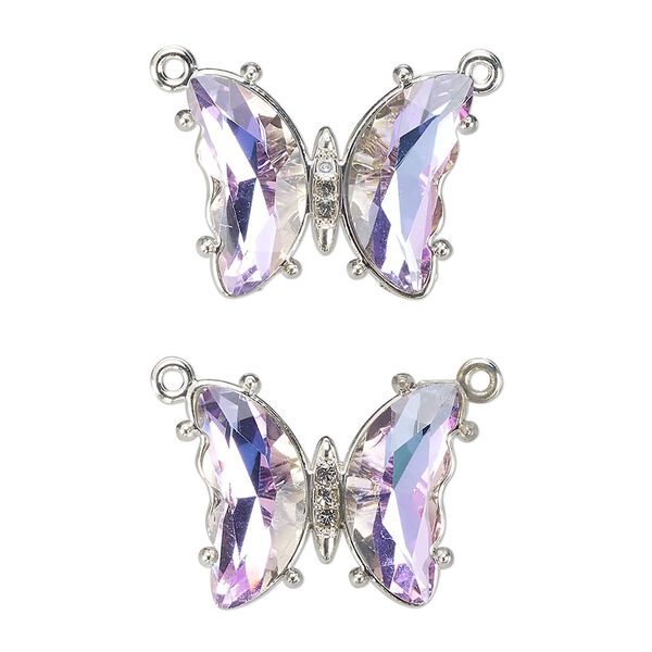 Connector, silver-finished brass, clear vitrail light, 19x15mm butterfly with closed loop. Sold per pkg of 2. image number 0