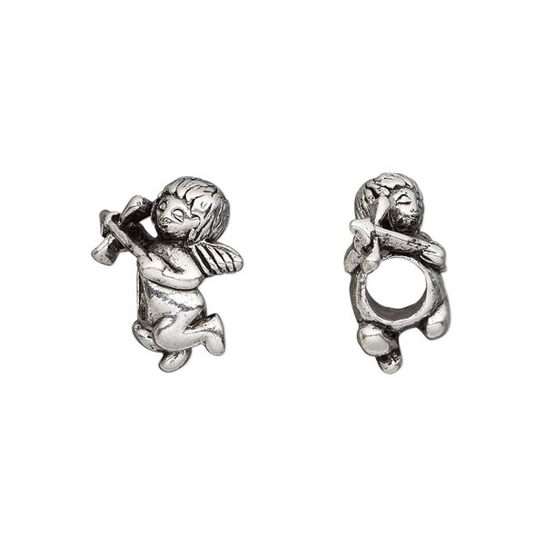 Bead, antique silver-plated pewter (tin-based alloy), 16x11mm cupid, 5mm hole. Sold individually. image number 0