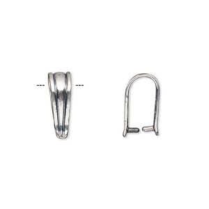 Bail, ice-pick, antique silver-plated brass, 13x4mm triangle with lines, 10mm grip length. Sold individually.