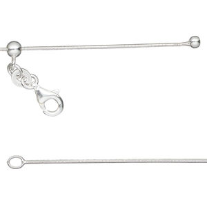 Chain 1pkg1, Gossamer™, sterling silver and silicone, 0.8mm snake, 16 to 24 inches with lobster claw clasp and 4mm adjustable slider bead.