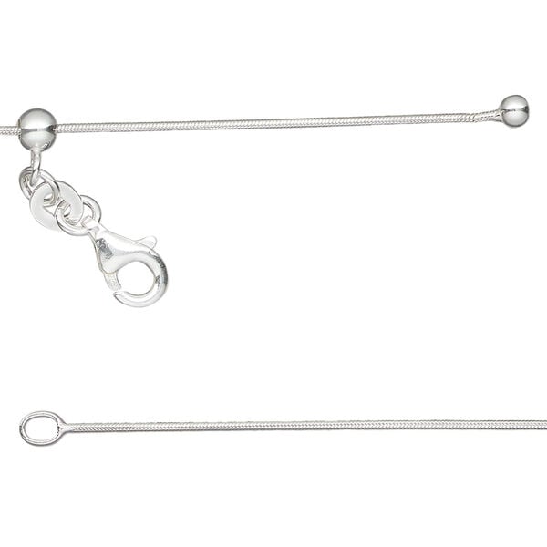 Chain 1pkg1, Gossamer™, sterling silver and silicone, 0.8mm snake, 16 to 24 inches with lobster claw clasp and 4mm adjustable slider bead. image number 0