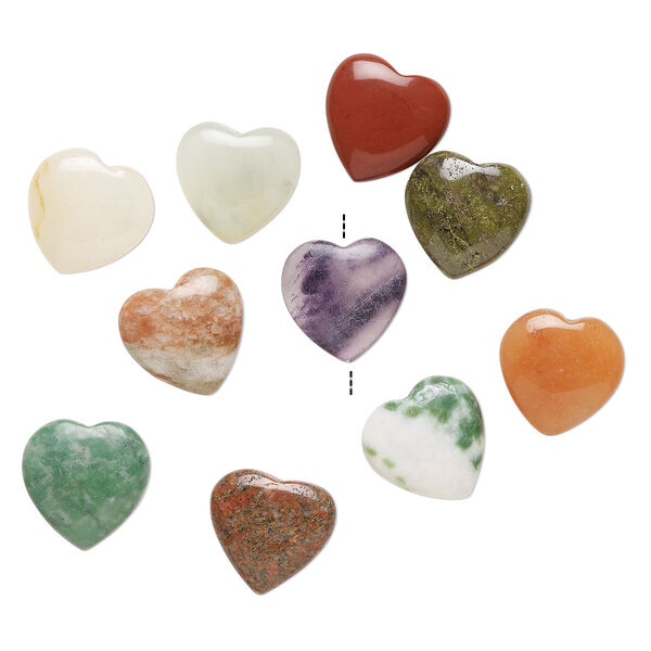 Multi-gemstone 1pkg10, half-drilled puffed heart drop 14-16mm image number 0