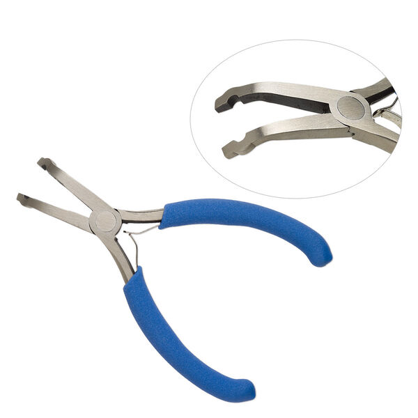 Pliers, The Bead Buddy® Crimp Cover™ Closer, foam with silver-finished brass and steel, blue, 5 inches. Sold individually. image number 0