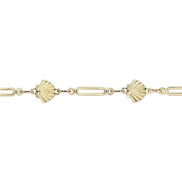 Chain, gold-plated brass, 8.5x7.5mm shell with 17x3.5mm rectangle with loops. Sold per pkg of 25 feet. image number 0