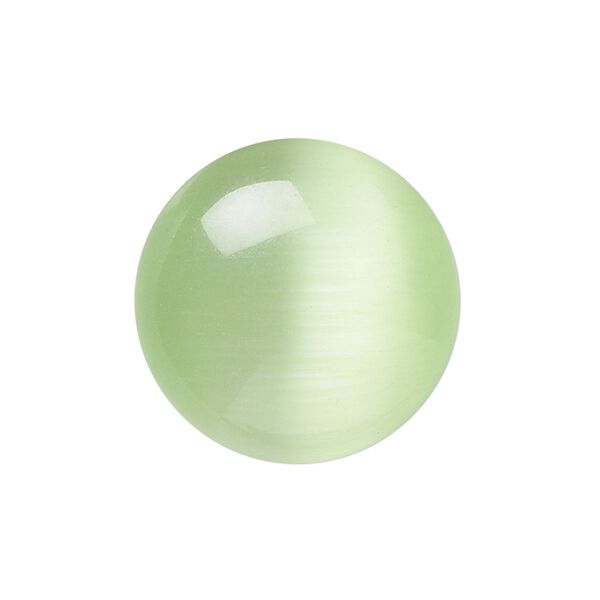Cabochon, cat's eye glass (fiber optic glass), light green, 8mm calibrated round, quality grade. Sold per pkg of 10. image number 0