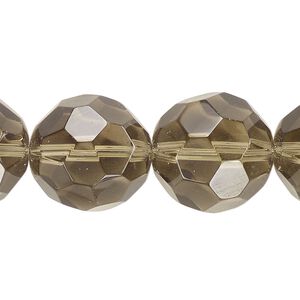 Bead, glass, translucent olive green, 18mm faceted round. Sold per 7-inch strand, approximately 10 beads.