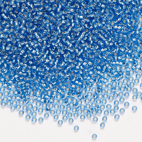 Seed bead, Miyuki, glass, pkg/35g, #15 rocaille, transparent silver-lined light blue (RR-19). image number 0