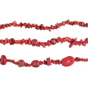 Bead mix, bamboo coral (dyed), light to dark red, 5x4mm-17x7mm, Mohs hardness 3-1/2 to 4. Sold per (3) 8-inch strands.