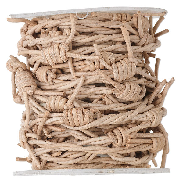 Cord, leather (natural), 1.5mm barbed wire. Sold per 5-yard spool. image number 0