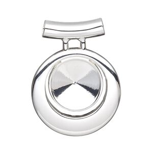 Pendant, Almost Instant Jewelry®, silver-finished "pewter" (zinc-based alloy), 34x26mm single-sided round go-go, 3.5mm hole with 14mm rivoli setting and tube bail. Sold individually.