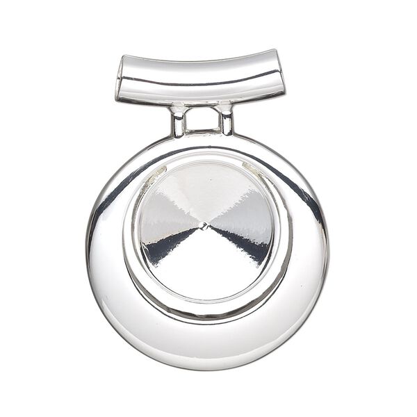 Pendant, Almost Instant Jewelry®, silver-finished "pewter" (zinc-based alloy), 34x26mm single-sided round go-go, 3.5mm hole with 14mm rivoli setting and tube bail. Sold individually. image number 0