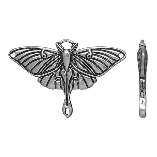 Focal, TierraCast®, antique silver-plated pewter (tin-based alloy), 38.5x24.5mm double-sided luna moth. Sold per pkg of 10. image number 0