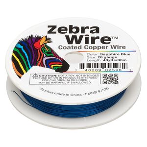 Wire, Zebra Wire™, color-coated copper, sapphire blue, round, 28 gauge. Sold per 40-yard spool.