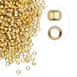 Crimp, gold-finished brass, 2.5mm round, 1.5mm inside diameter. Sold per pkg of 1,000.
