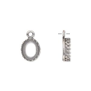 Drop, JBB Findings, antique silver-plated brass, 11.5x9mm oval with open back and decorative trim, 10x8mm oval bezel setting. Sold per pkg of 2.