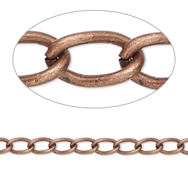 Chain, antique copper-plated brass, 4mm curb. Sold per pkg of 5 feet. image number 0