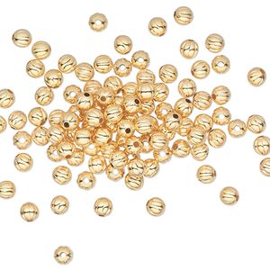 Bead, gold-plated brass, 3mm corrugated round. Sold per pkg of 1,000.