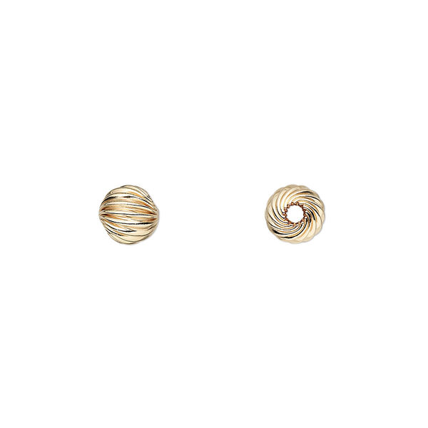 Bead, 14Kt gold-filled, 6mm corrugated twist round. Sold per pkg of 20. image number 0